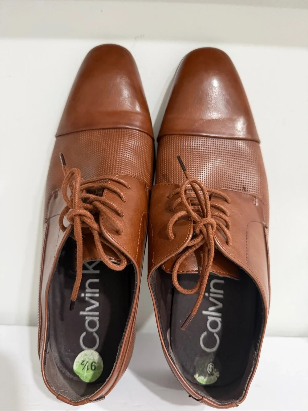 Calvin Klein Men's Chestnut Brown Leather Lace-Up Oxfords